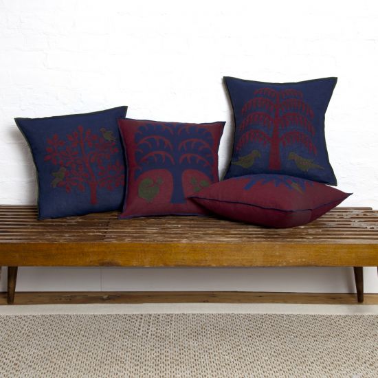 Tree Applique Pillow Covers Collection - Maroon/Navy